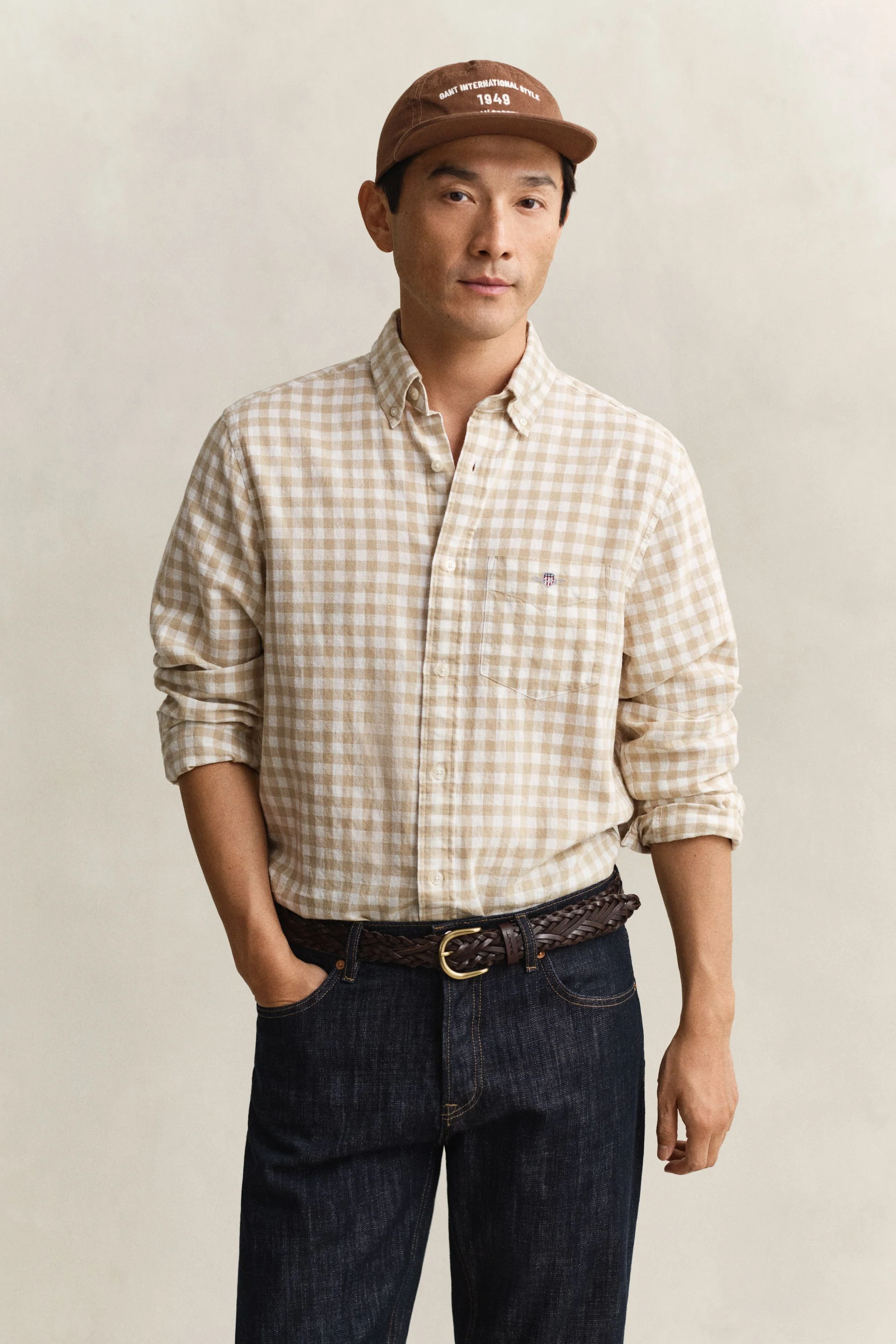 Gingham-Hemd Regular Fit aus Leinenmix - Image 3