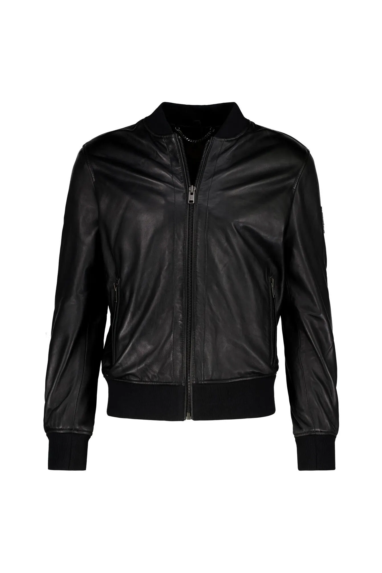 Lederjacke mit Bündchenkragen