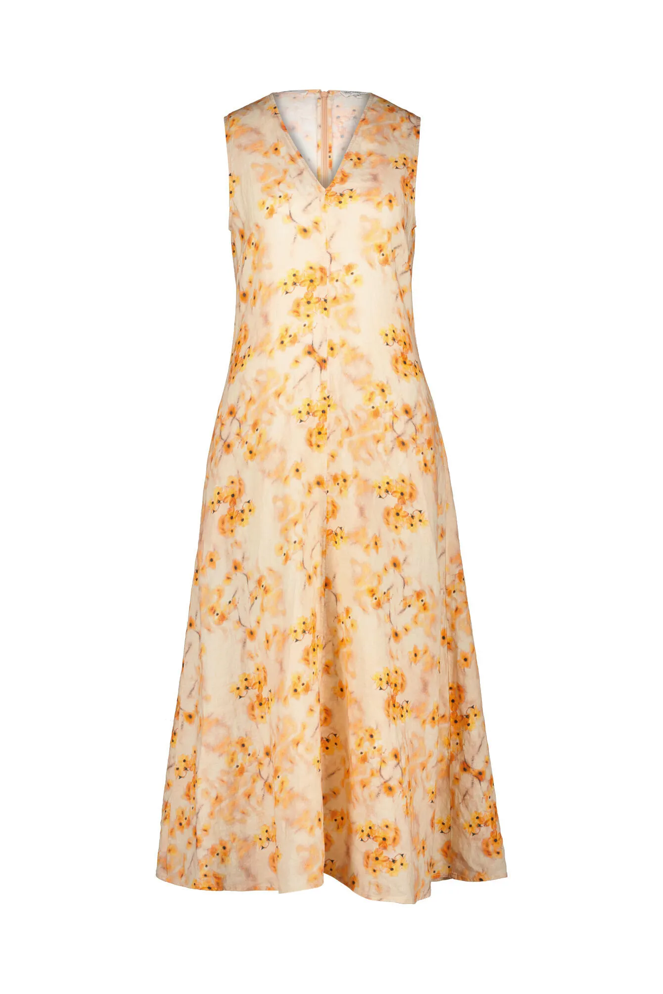 Leinenkleid Midi mit V-Ausschnitt