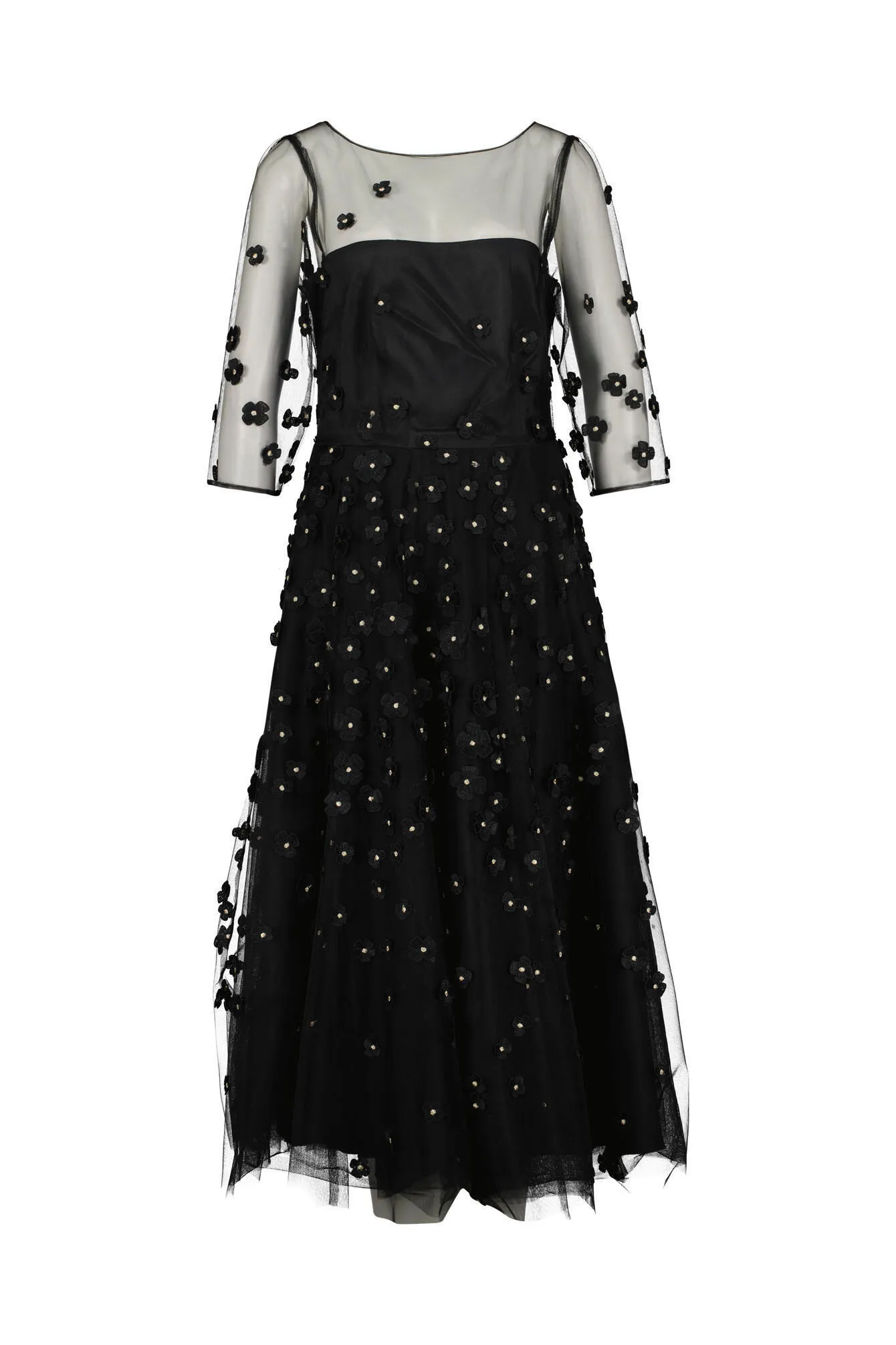 Mesh-Kleid ausgestellt mit Blumen-Stickerei