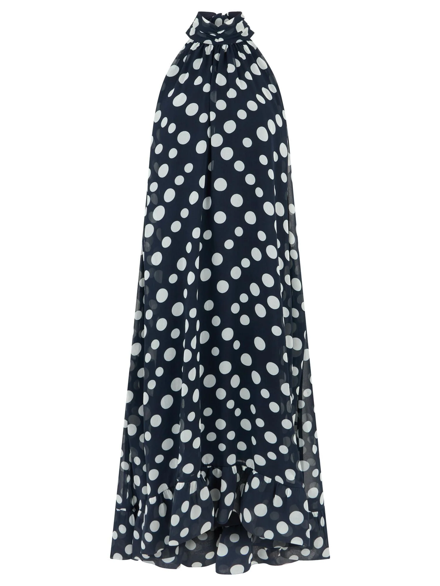 Neckholderkleid Maxi mit Volantsaum