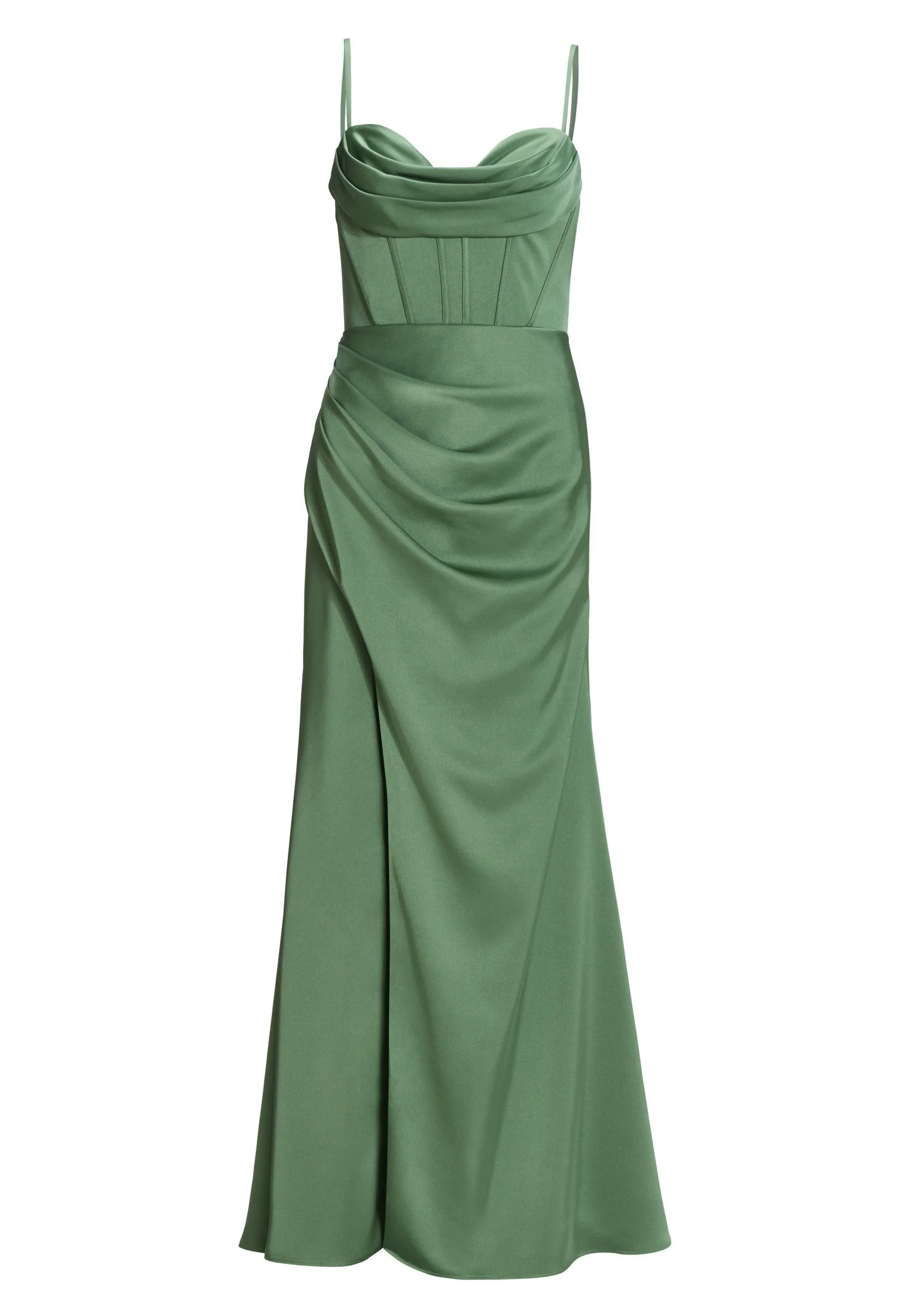 Satinkleid Maxi mit Drapierung und Beinschlitz