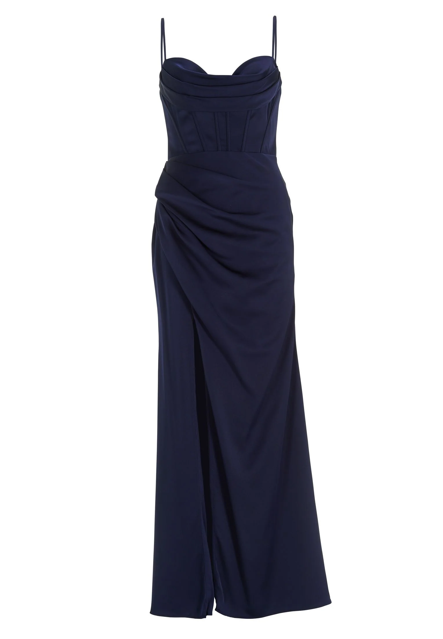 Satinkleid Maxi  mit Drapierung und Beinschlitz