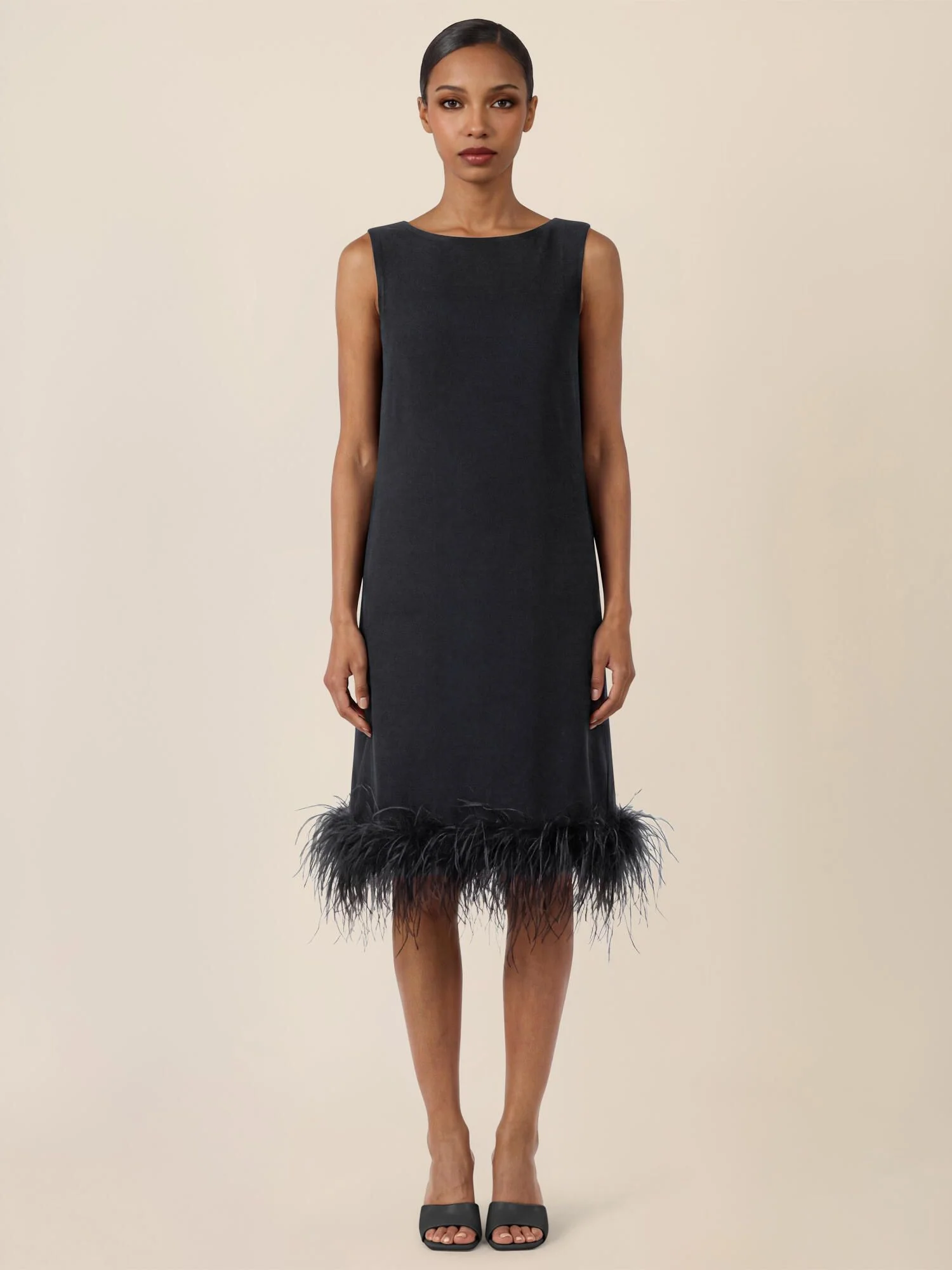 Shiftkleid Midi mit Federsaum - Image 3