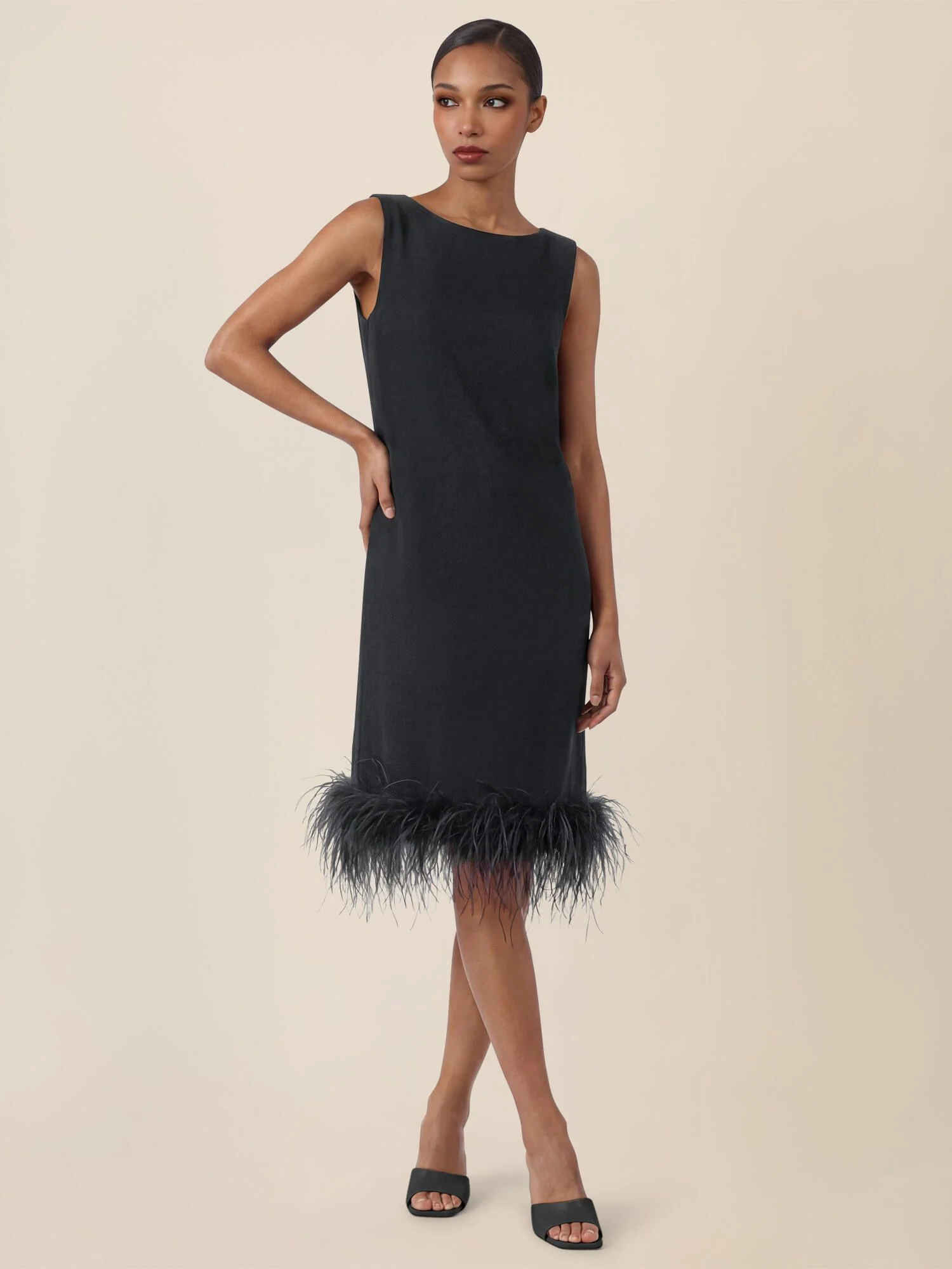 Shiftkleid Midi mit Federsaum - Image 4