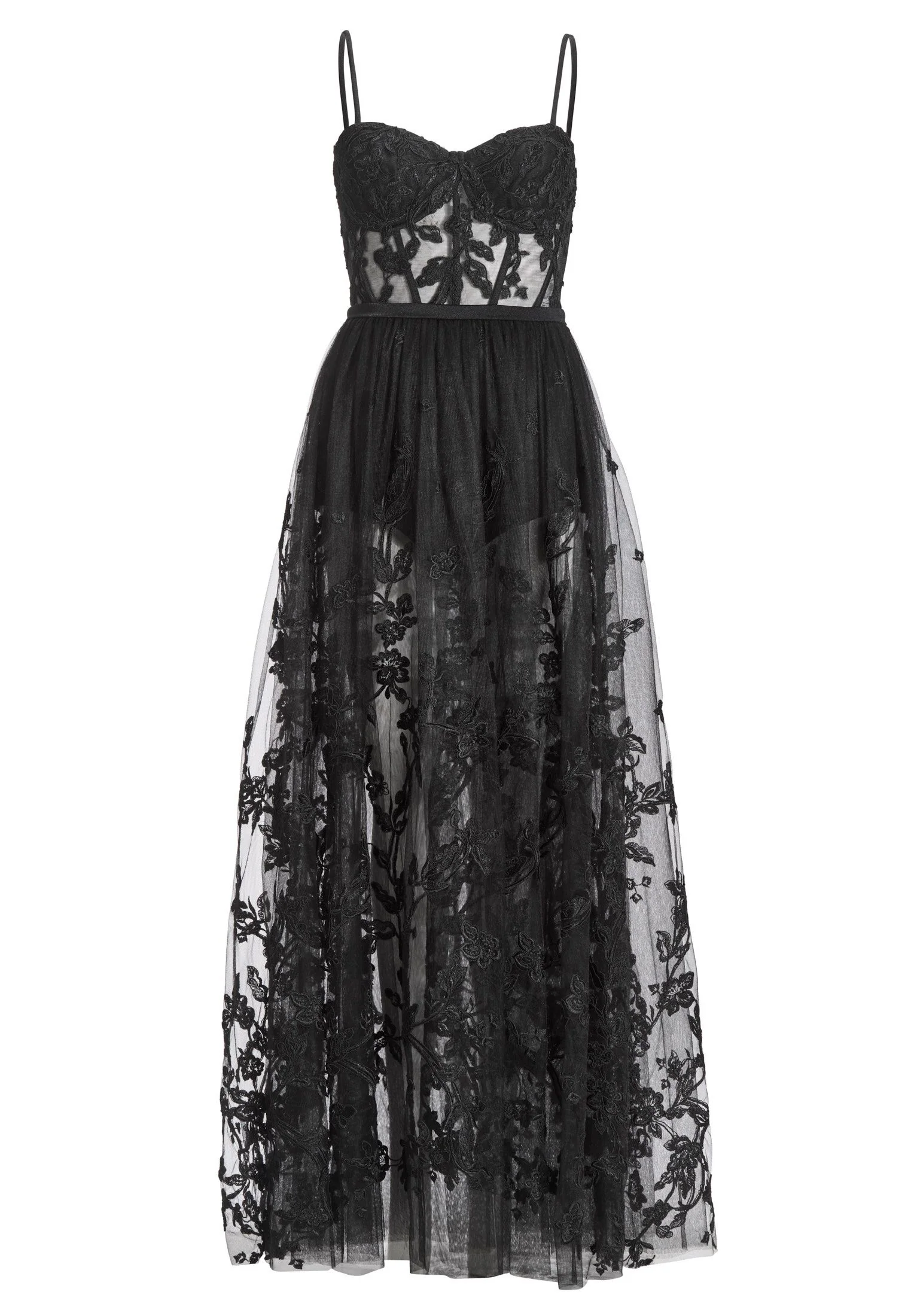 Tüllkleid Maxi mit semitransparentem Rock